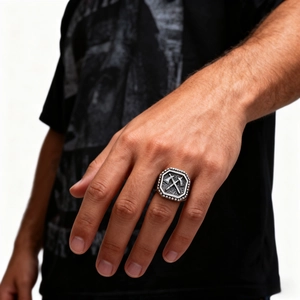 Vintage Wikinger Doppelaxering Edelstahl Retro Nordisches Totem Feder Punk Gotischer Schmuck Für Herren Damen