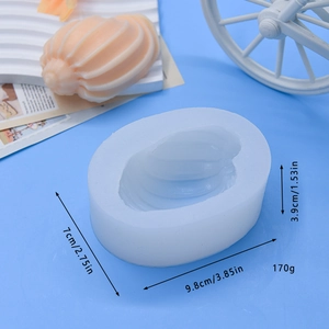Conch shell silicone mold for DIY cake baking with size and weight dimensions shown