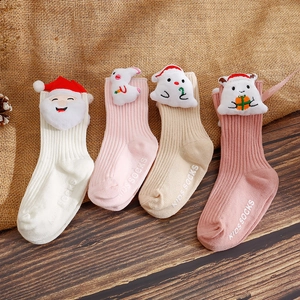 Set of 4 anti-slip baby socks with cute 3D Christmas cartoons in soft pastel colors