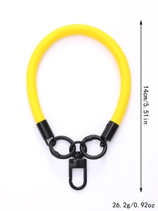 Short yellow leather wrist strap for phone case with black metal spring hooks and rings