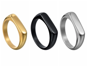 Polished minimalist signet rings in gold, black, and silver finishes for women