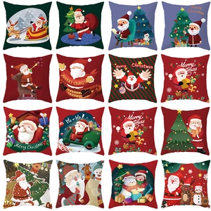 Christmas Santa Claus Cushion Cover Peach Skin Velvet Cartoon Decorative Pillowcase Holiday Home Decor