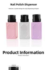 Detail view of 4.6cm macaron colored nail polish remover bottles with pump dispensers