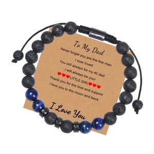 Armband mit 8mm blauem Tigerauge, Lavastein und Grußkarte für den Vater