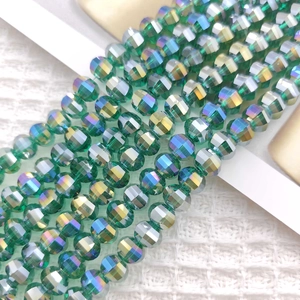 Close-up of faceted 8mm green AB coating glass beads for DIY jewelry making