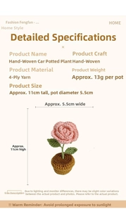 Close-up of handmade crochet pink rose potted plant with 11cm height dimensions