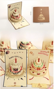 Detail of 3D pop-up birthday cake card with multi-layered paper art and measurements