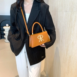 Fashionable caramel small square handbag with golden letter metal decor for women