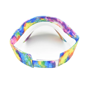Colorful tie-dye sun visor hat for women with adjustable velcro strap and open top design