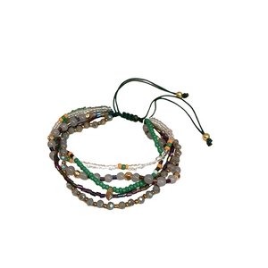 Bohemian multi-layer colorful crystal bead bracelet with adjustable drawstring closure