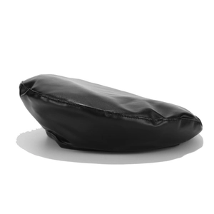 Detail view of the smooth PU leather texture and stitching on a black beret hat