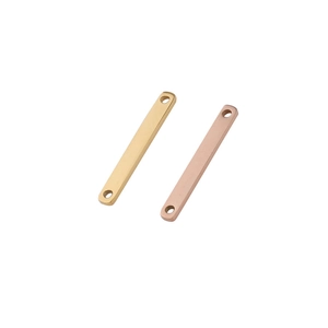 Polished stainless steel rectangular connectors with dual holes in gold and rose gold colors