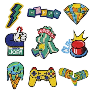 Embroidered Patches Cartoon Game Console Theme Iron On Cloth Stickers Polyester Thread Decoration For Clothing Hats Bags Cute Novelty DIY Appliques