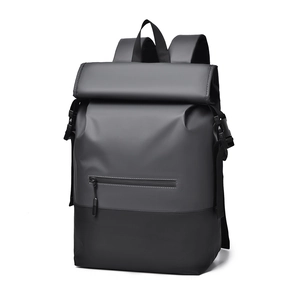 Waterproof roll-top business backpack in matte grey and black with buckles