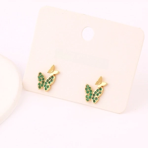 Elegant butterfly earrings with green zircon micro-inlay on gold-tone base jewelry
