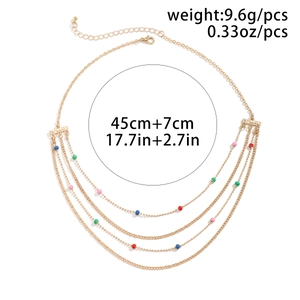 Detailed layered gold necklace specs showing 9.6g weight and adjustable 45cm plus 7cm length