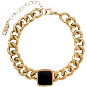 Chunky gold titanium steel chain necklace with minimalist black square pendant for women