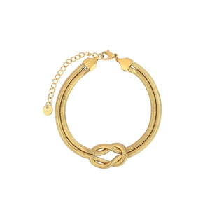 Gold stainless steel double snake bone bracelet with heart knot detail and lobster clasp