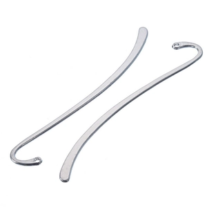 Polished silver-plated S-shape metal bookmarks with hanging holes on white background