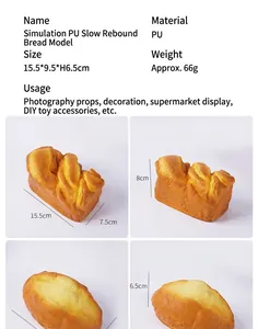 Detailed specs of PU slow rebound puff bread toy with golden baked texture