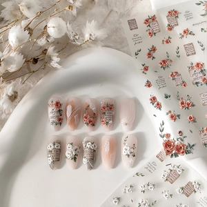 Vintage Rose Floral Nail Art Stickers Butterfly Designs Self Adhesive Retro French Style PET Ultra Thin 3D Relief Manicure Decals