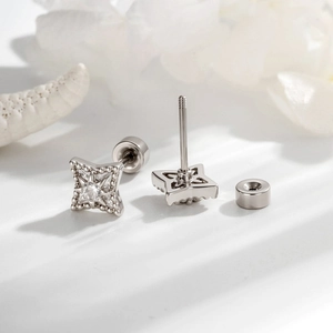 Ins style geometric star stud earrings with clear crystals and screw back closure