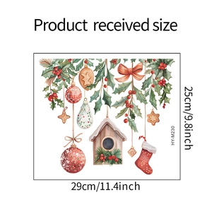 Detailed size specifications for watercolor Christmas wall stickers with berry motifs