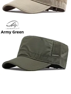 Detail of army green cadet cap showing breathable mesh side panels and reinforced stitching