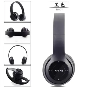 Αναδιπλούμενα μαύρα ασύρματα ακουστικά P47 Bluetooth 5.0 με κουμπιά ελέγχου