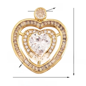 Macro shot of 18k gold plated double heart pendant with cubic zirconia size 31x26mm