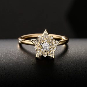 18K gold plated spinning star ring with micro-paved cubic zirconia for women