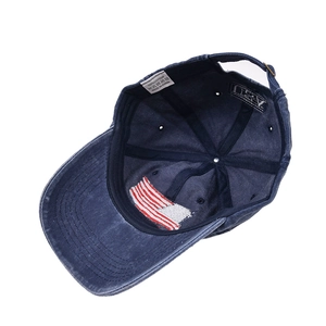 Deep blue cotton baseball cap with USA embroidery and vintage metal buckle strap