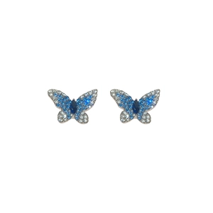 Boucles d'oreilles papillon élégantes avec cristaux bleus et blancs argentés