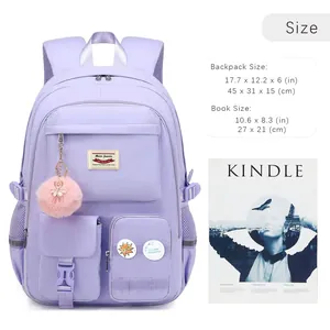 Detailed size chart for the purple laptop backpack with cm and inch measurements