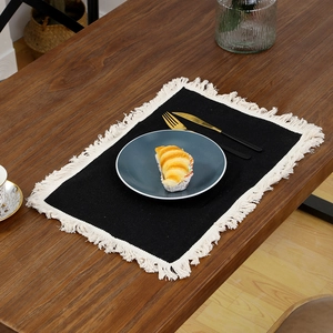 Placemats With Tassels Polyester Cotton Blend Heat Resistant Washable Solid Color Nordic Style Rectangular Table Mats