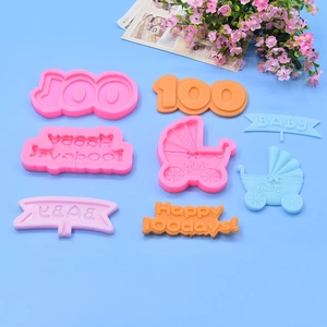 Set stampi in silicone per fondente con carrozzina e scritta Happy 100 Days