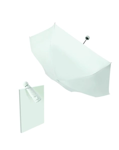 Detail view of light green capsule umbrella showing both open and folded portable states