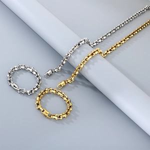 Detail of hip-hop titanium steel bamboo link chains in gold and silver finishes