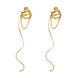 Boucles d'oreilles ear cuff dorées à pampilles avec perles et motif de losange texturé
