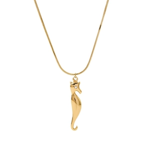 Polished golden seahorse pendant necklace with sparkling crystal and snake chain