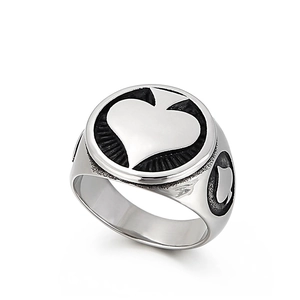 Rock-Stil Pik K runder Siegelring für Herren aus retro oxidiertem Edelstahl