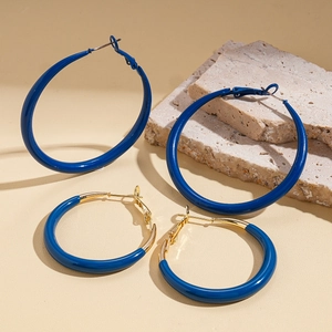 Geometric Round Hoop Earrings Klein Blue Vintage Enamel Alloy Jewelry With 925 Sterling Silver Earring Post For Women