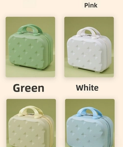 Macro detail of portable mini 14-inch suitcase showing diamond texture and pastel colors