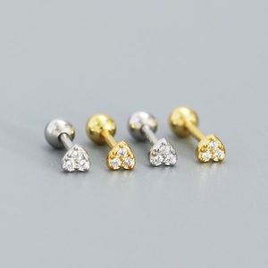 925 Sterling Silver Heart Stud Earrings Rhinestone Inlaid Screw Back Sweet Style Small Jewelry For Women Daily Gift