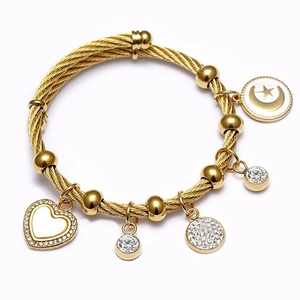 Turkish Evil Eye gold stainless steel woven wire bracelet with heart and star charms