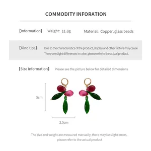 Detailed size chart for fringe earrings showing 5cm height, 2.5cm width and weight info