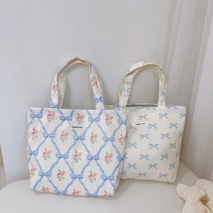Mini Floral Canvas Handbag Small Cotton Tote Bag With Zip Closure Fresh Pastoral Style Portable Lunch Bag For Women