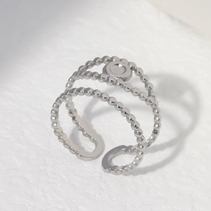 Bague double couche en perles argentées avec support plat pour création de bijoux DIY