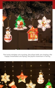 Detail of LED Christmas hanging lights set with Santa Claus and Reindeer shapes