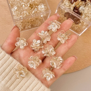 Mini Flower Hair Claw Clips Acrylic Resin Small Transparent Hairpins With Rhinestones Elegant Headwear For Women